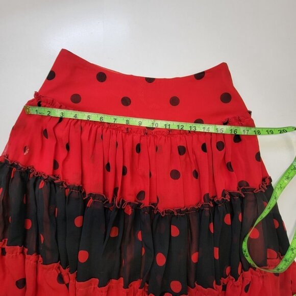 Red and Black Polka Dot Pleated Tiered Custom Made Skirt - Picture 9 of 11